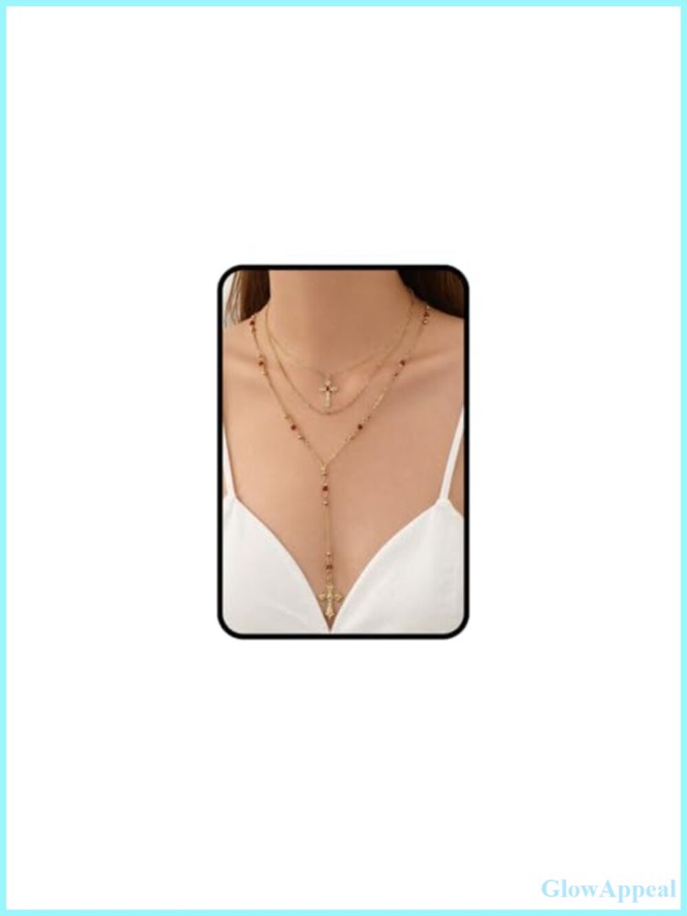 Gold Plated Layered Cross Necklace Set 3Pc Y Choker Christian Pendant